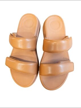 Fitflop Lulu Tan Slide Sandals with Double Straps